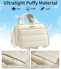 Bagstellar trousse de toilette voyage beige, poche frontale en maille pour accessoires.