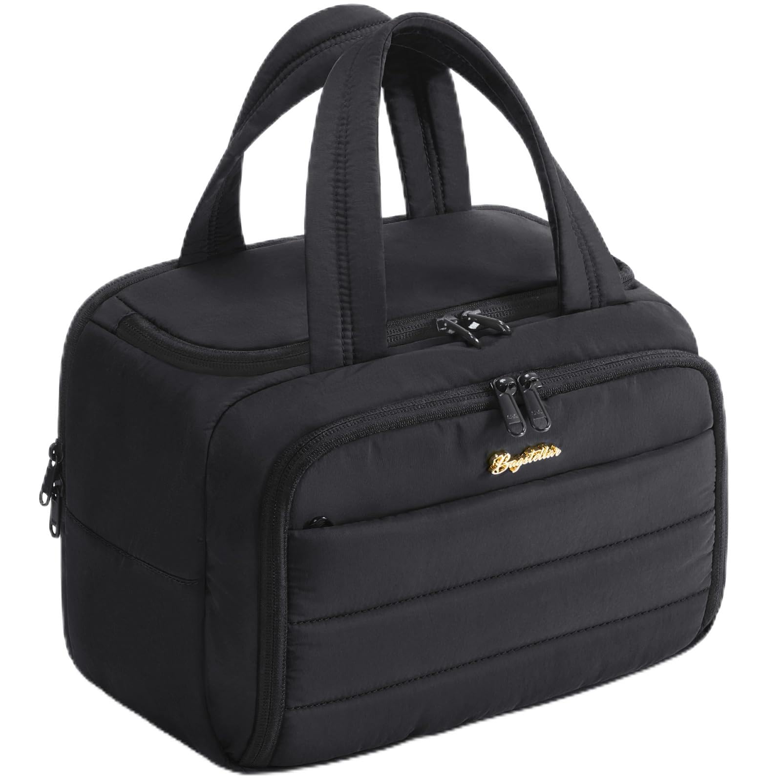 Bagstellar Trousse noire avec ouverture large pour organiser les essentiels en voyage.