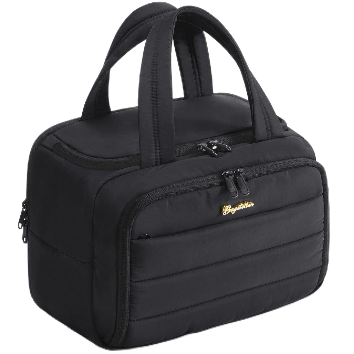 Bagstellar Trousse noire avec ouverture large pour organiser les essentiels en voyage.