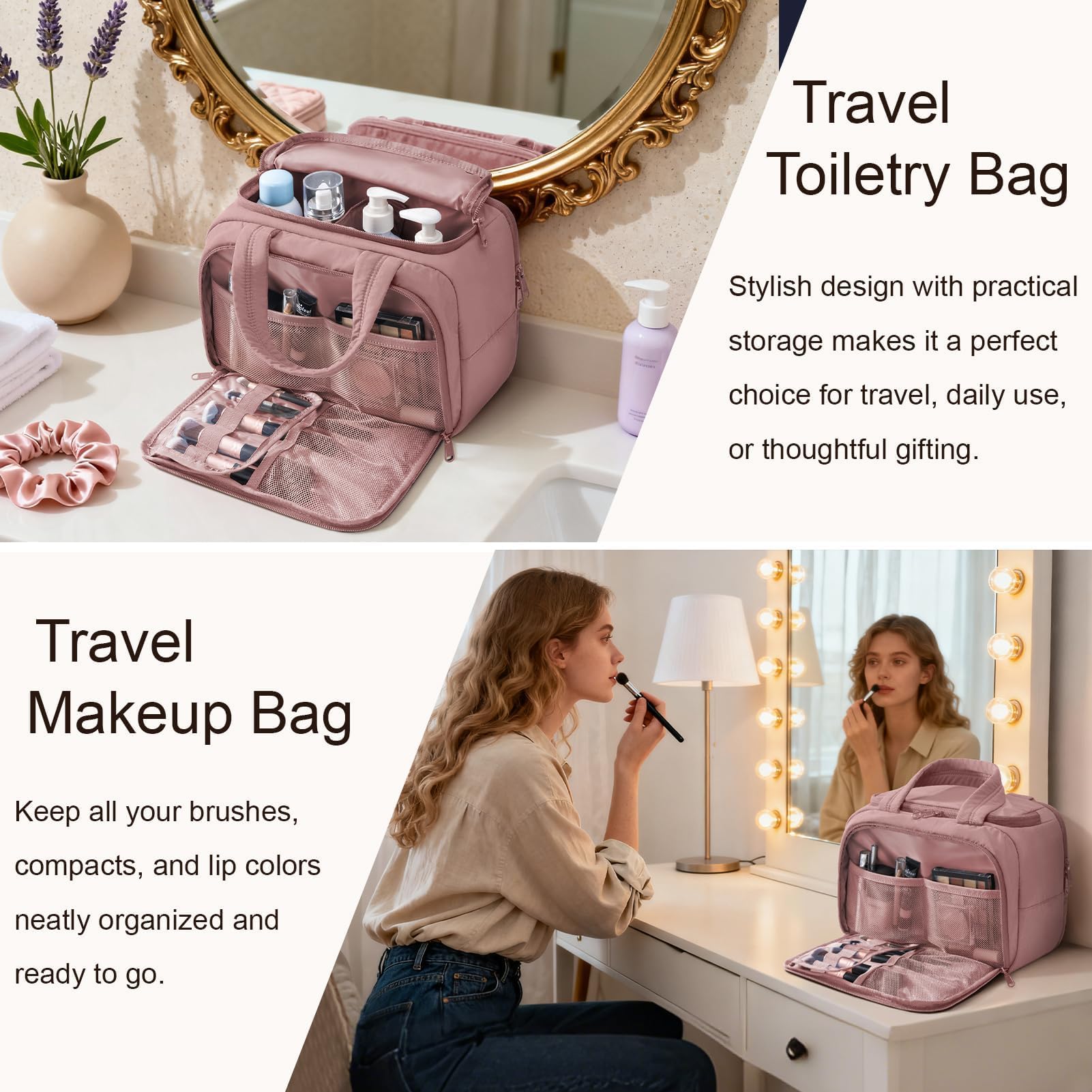 Bagstellar Trousse toilette rose foncée fermeture double, accès fluide