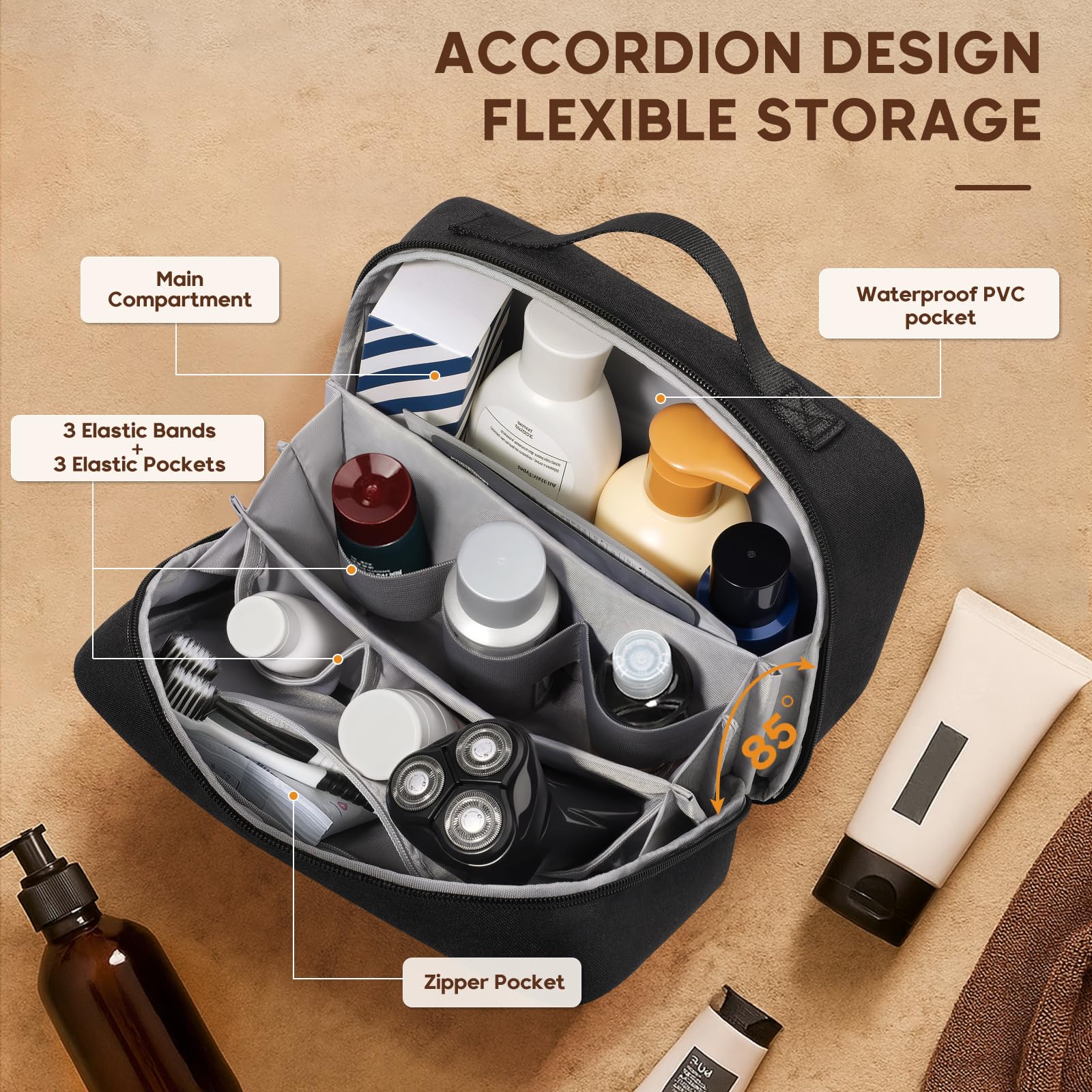 BagUrshion Trousse accordéon flexible s’adapte pour un rangement rapide en voyage.