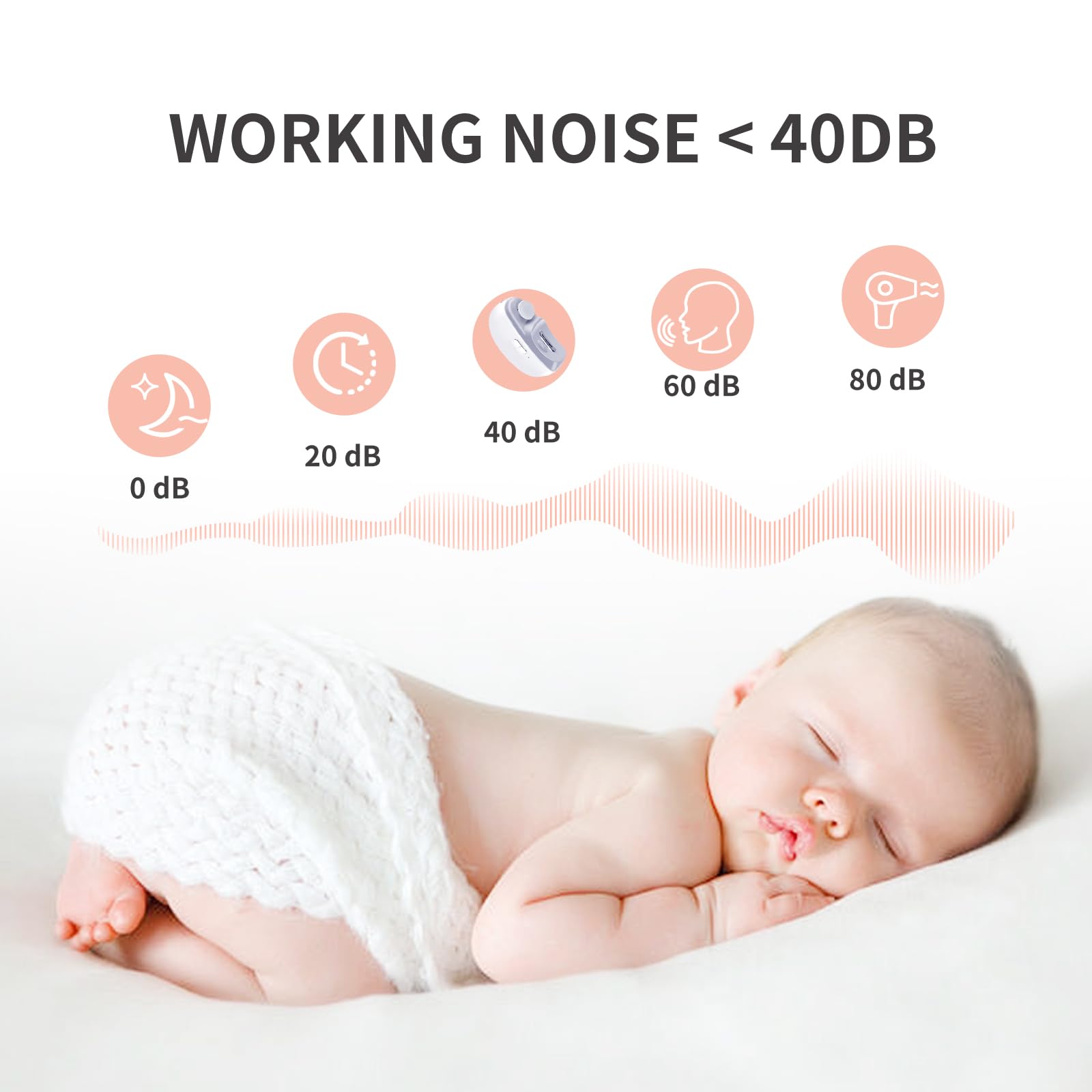 BAI Stone coupe-ongles silencieux à 40dB, idéal pour bébés et siestes.