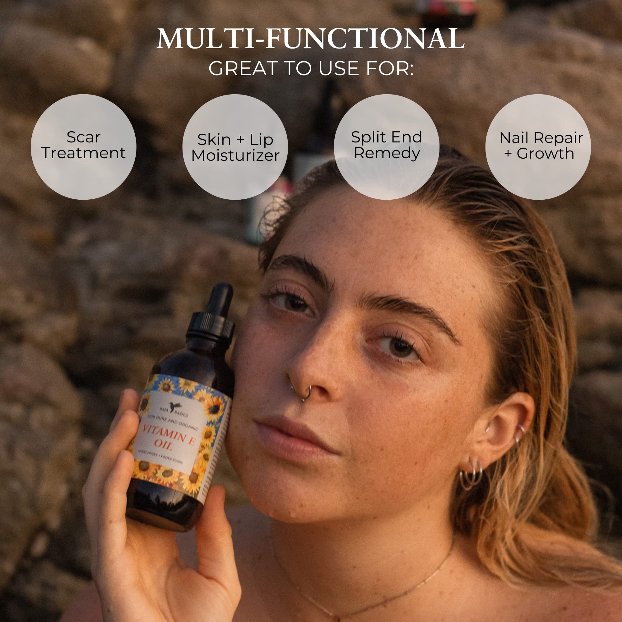 Visage hydraté grâce à Baja Basics Vitamine E - application visage