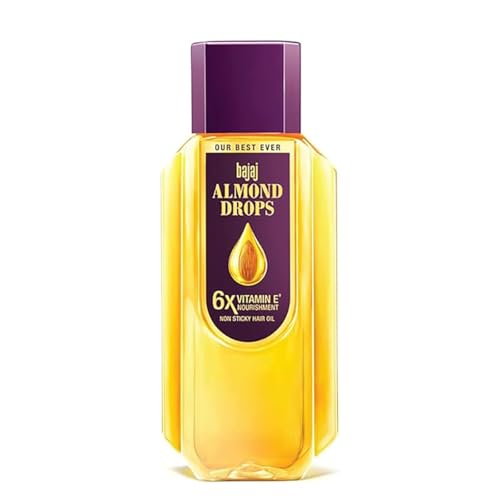 Goutte-dhuile Bajaj Almond Drops sur cheveux, texture légère et absorption rapide