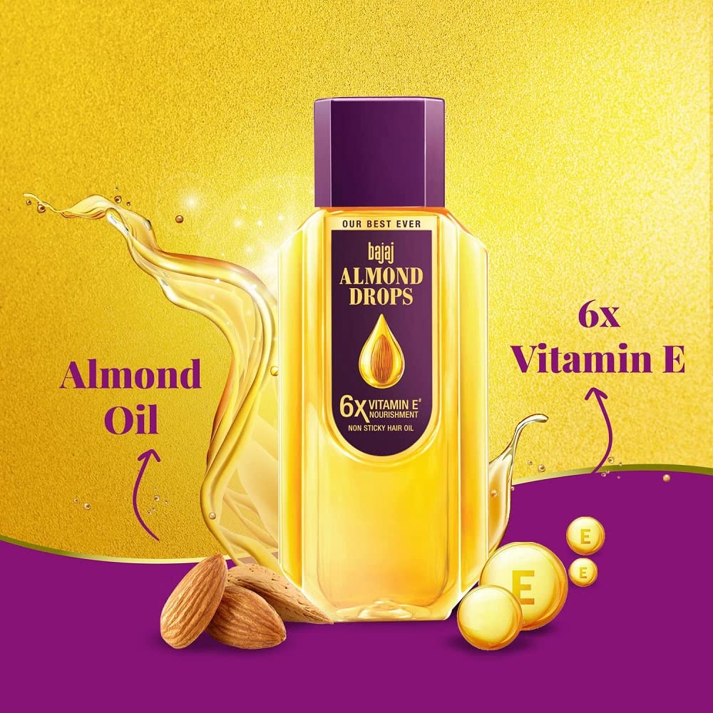 Texture légère de l'huile Bajaj Almond Drops, adaptée à tous les styles.