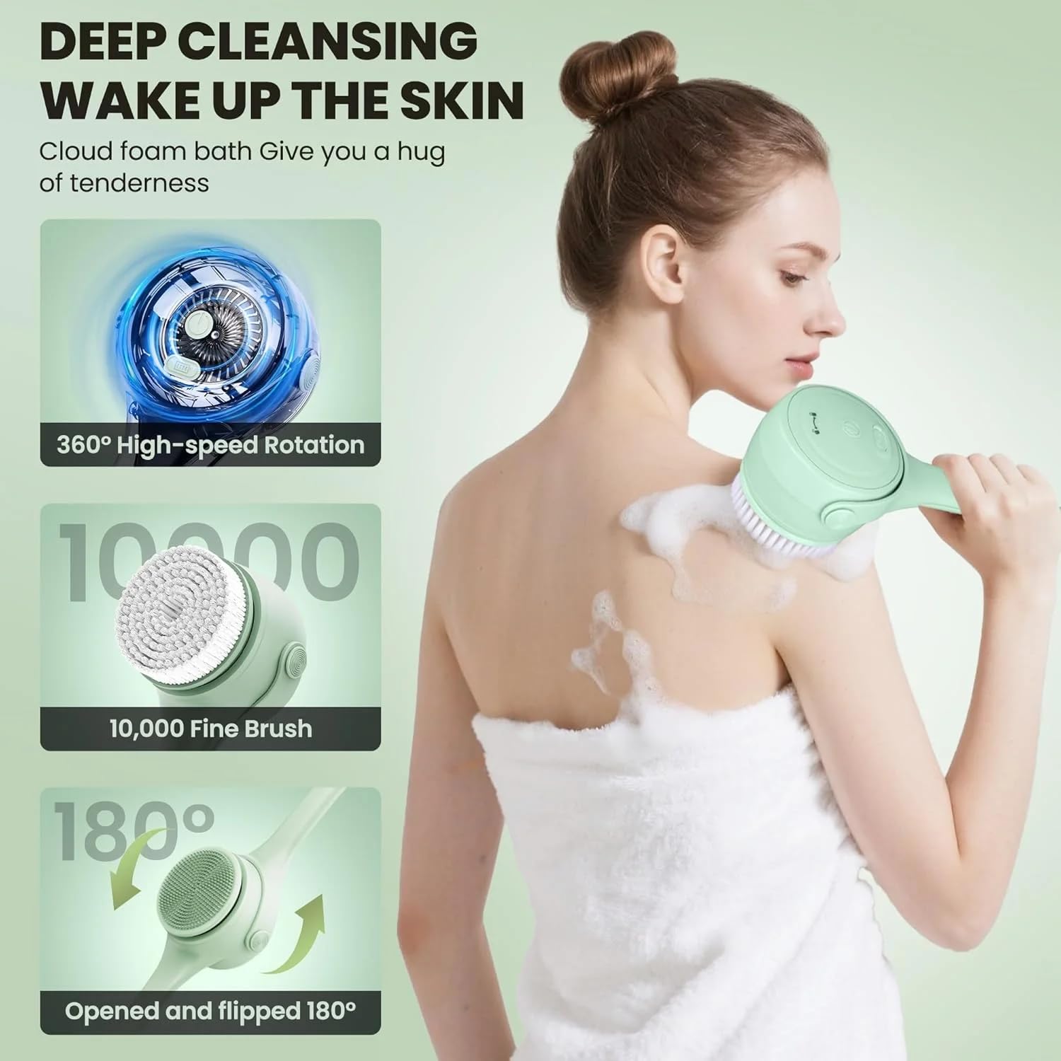 Bajyoji brosse électrique, têtes remplaçables 5 pour chaque zone et massage.