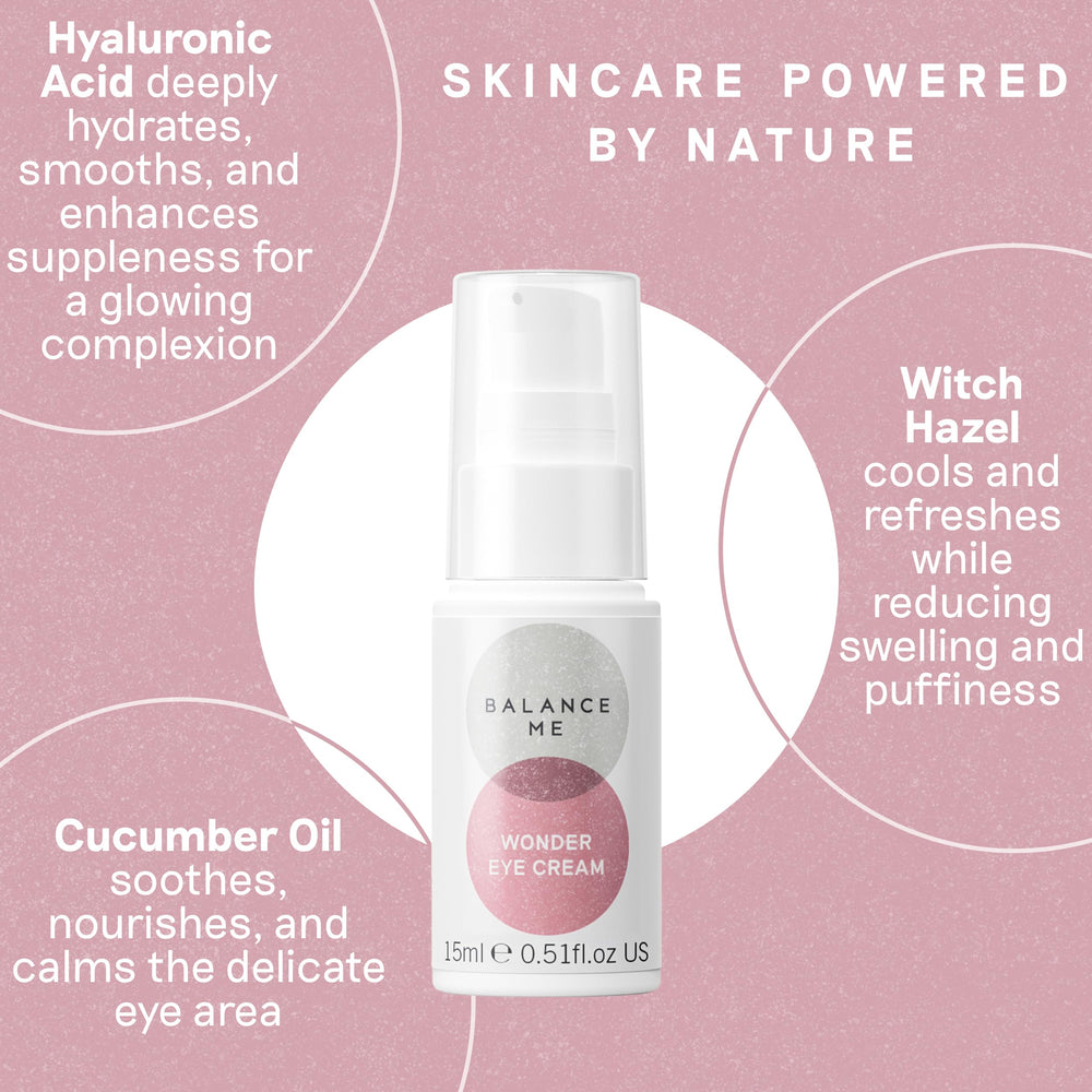 Balance Me Wonder Eye Cream — aperçu emballage et flacon naturel