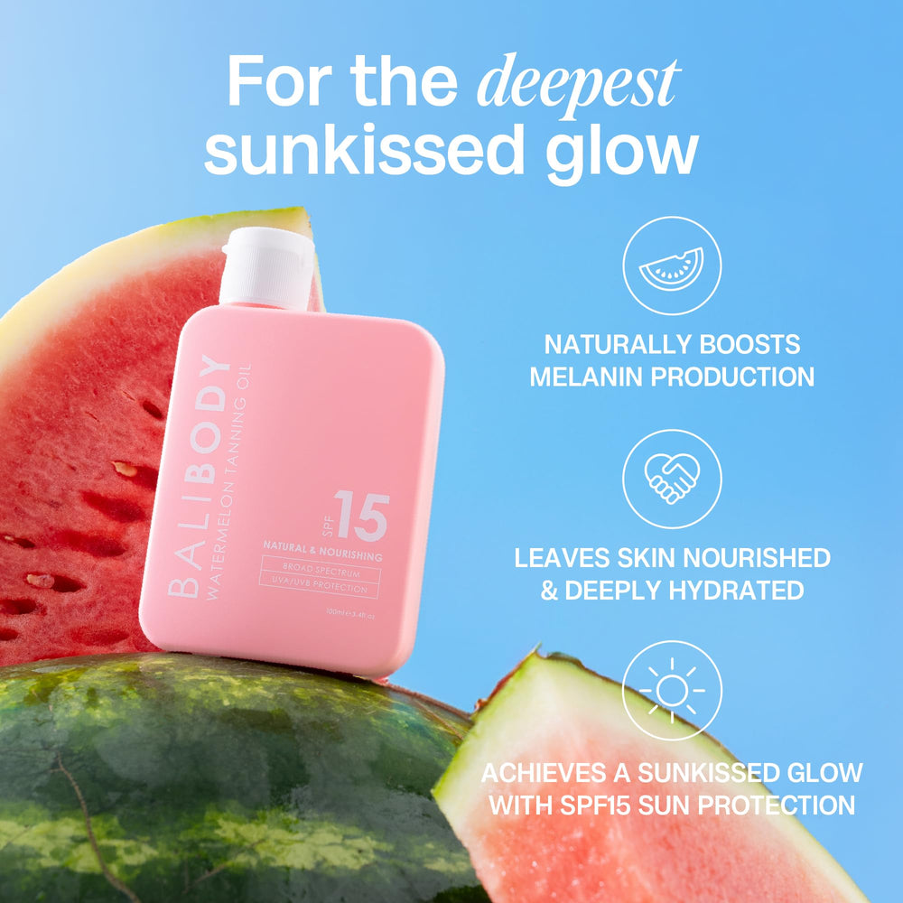 Watermelon Bali Body – texture légère pour bronzage uniforme et durable.