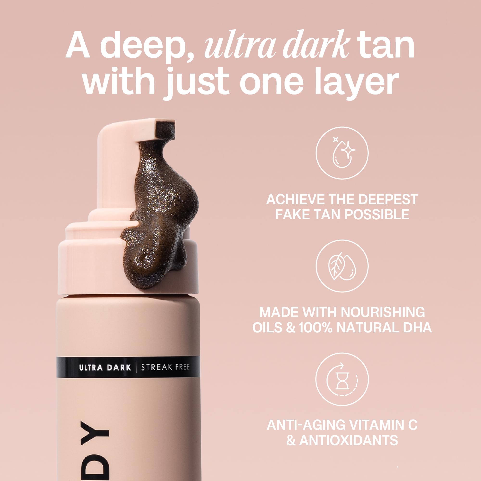 Mousse Bali Body Ultra Dark, application sans traces pour un bronzage naturel.