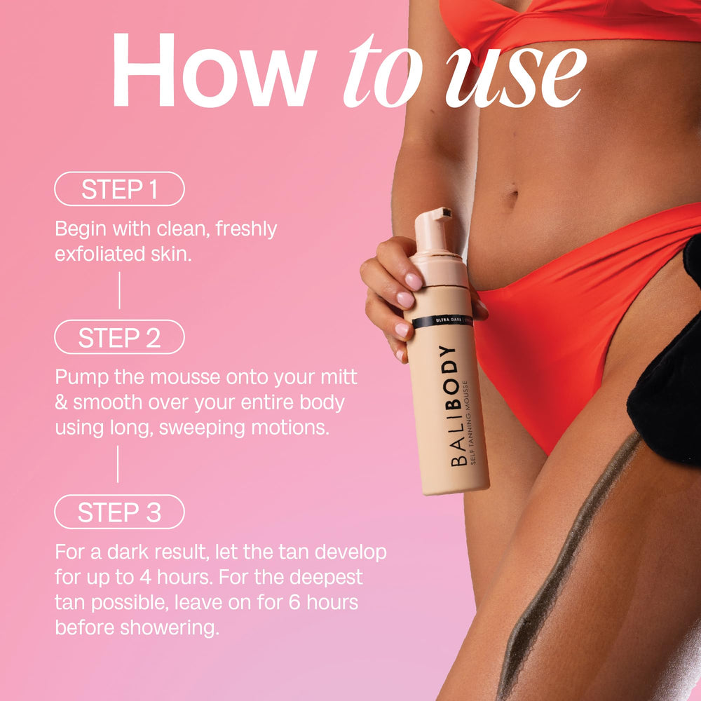 Mousse Bali Body Ultra Dark, couleur longue durée qui s'estompe naturellement.