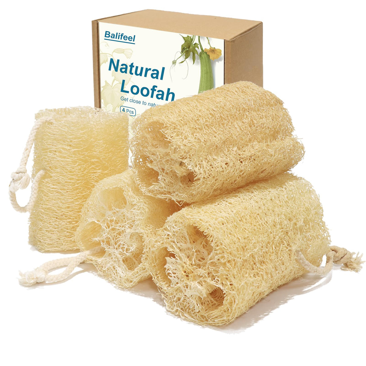 Balifeel éponge louffe pack4: ensemble pratique pour exfolier et revitaliser la peau.
