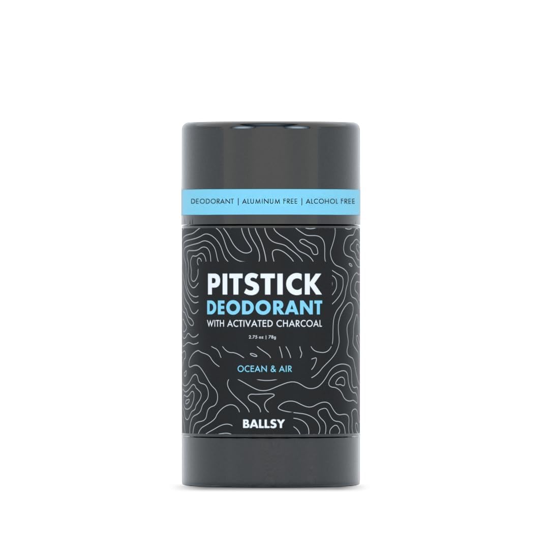 Ballsy Pitstick Charbon Actif texture lisse pour une application discrète et efficace.