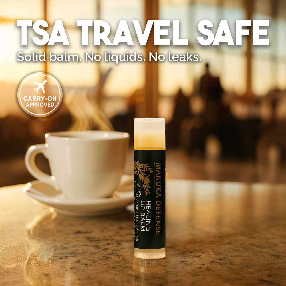 BALM OF GILEAD Manuka Defense — texture lisse et non grasse sur les lèvres.
