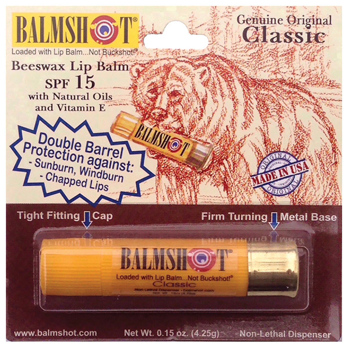 Balmshot Baume à Lèvres Classique dans l’étui-cartouche, hydratation longue durée pour lèvres sèches.