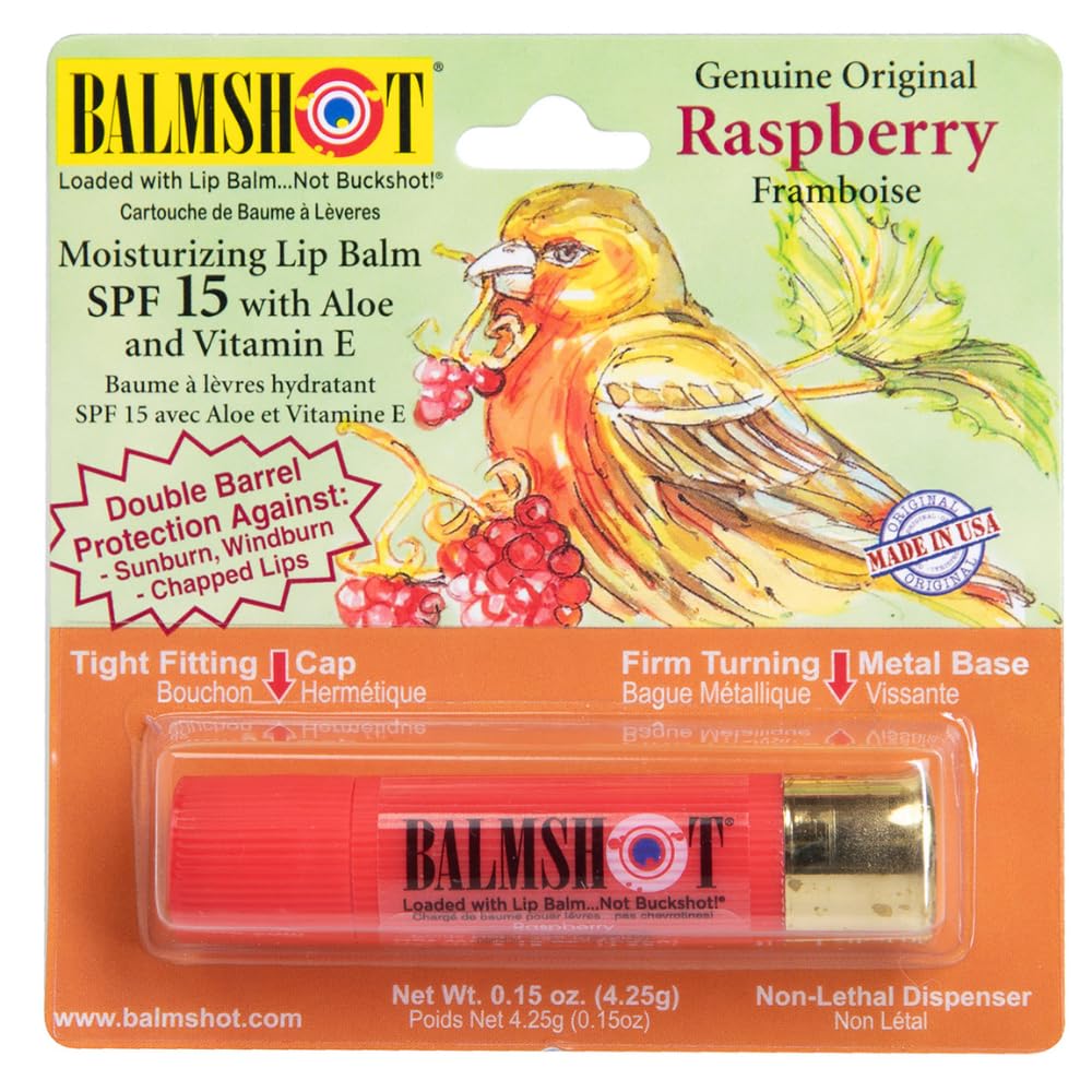 Baume à lèvres Balmshot Raspberry offre hydratation durable et parfum framboise.