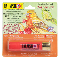 Baume à lèvres Balmshot Raspberry offre hydratation durable et parfum framboise.