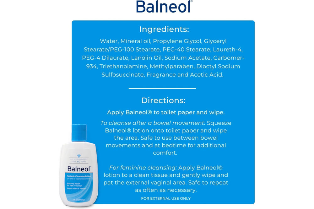 Balneol, lotion hygiénique, format 3,0 onces pratique à emporter.