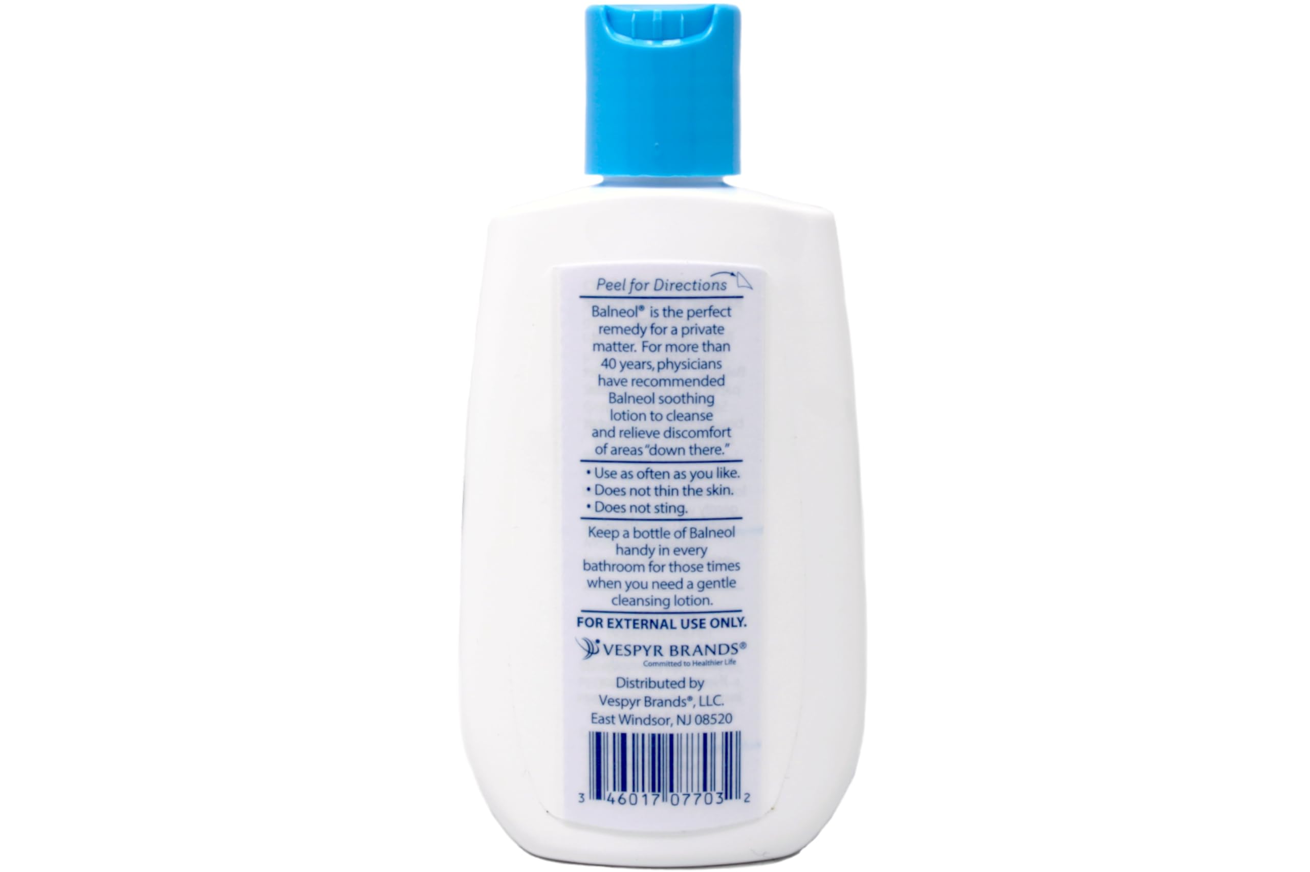Balneol, lotion hygiénique, sensation soyeuse et agréable sur la peau.