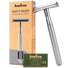 Rasoir Bambaw double-tranchant argent: rasage précis et confortable.