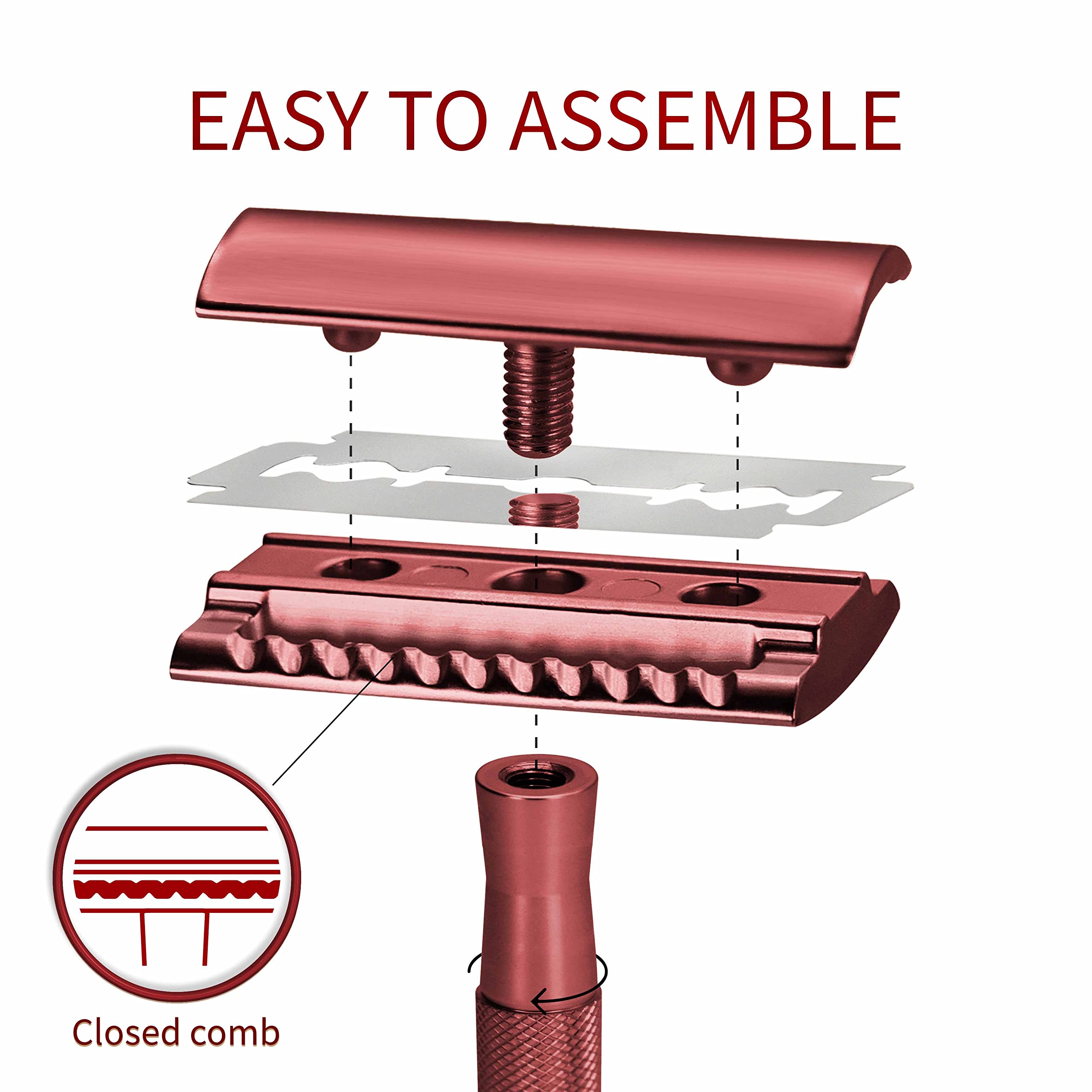 Rasoir Bambaw en métal rouge, durable pour un usage répété.