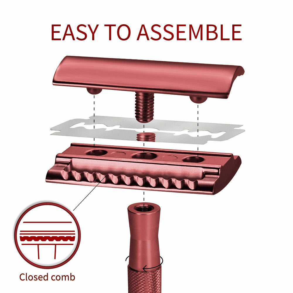 Rasoir Bambaw en métal rouge, durable pour un usage répété.