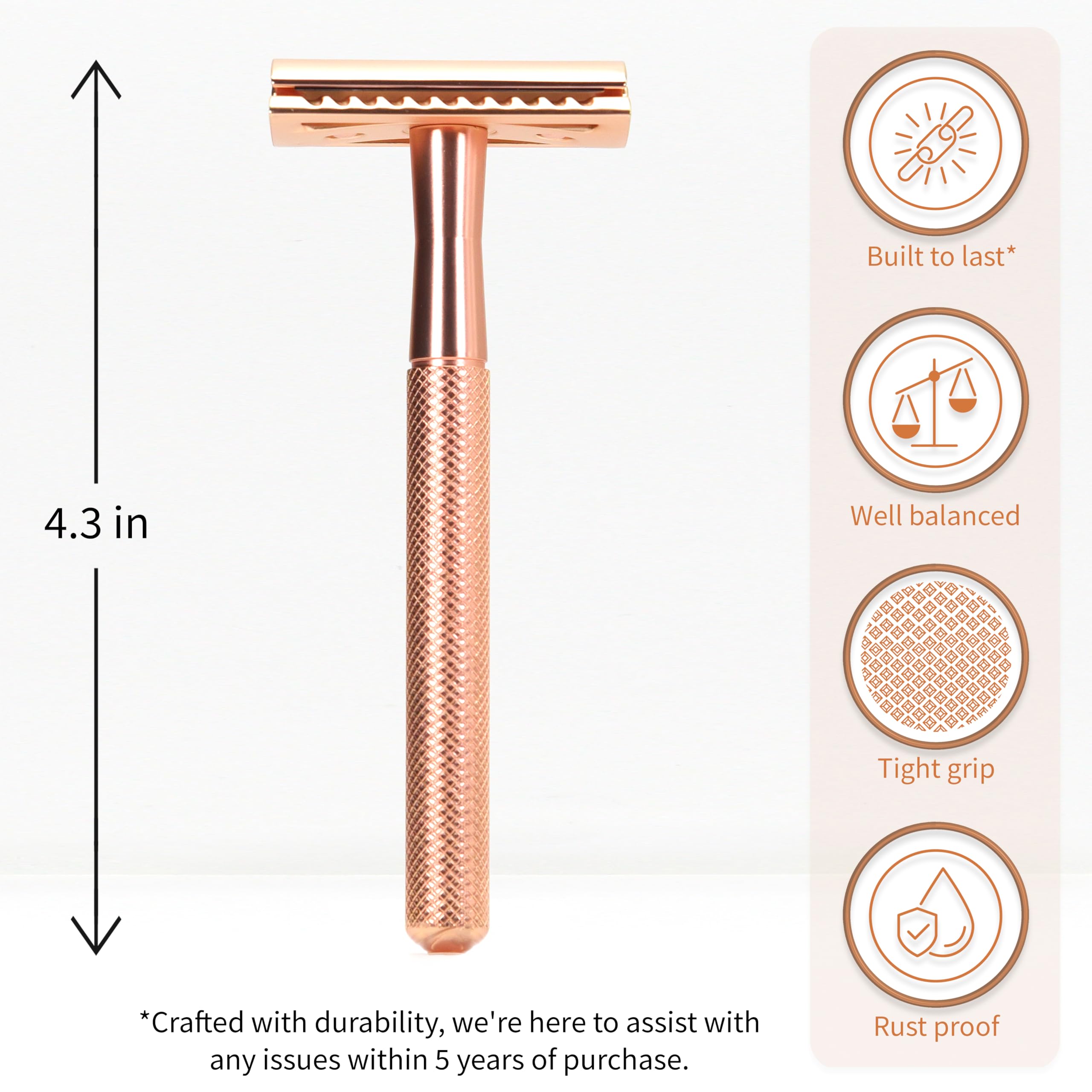 Rasoir Bambaw avec poignée ergonomique rose doré pour un rasage précis.