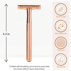 Rasoir Bambaw avec poignée ergonomique rose doré pour un rasage précis.