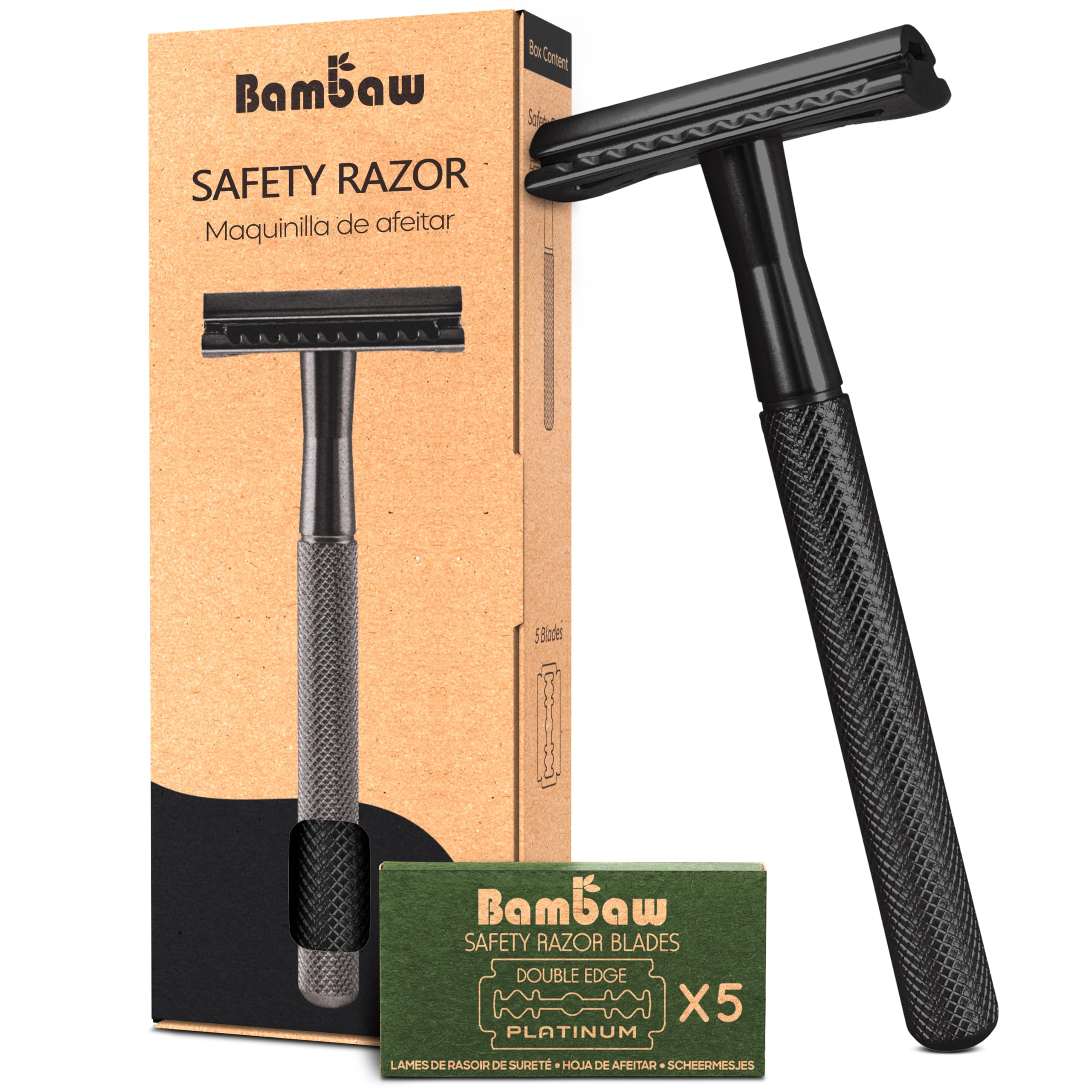 Rasoir Bambaw de sûreté noir, prise en main confortable et précise