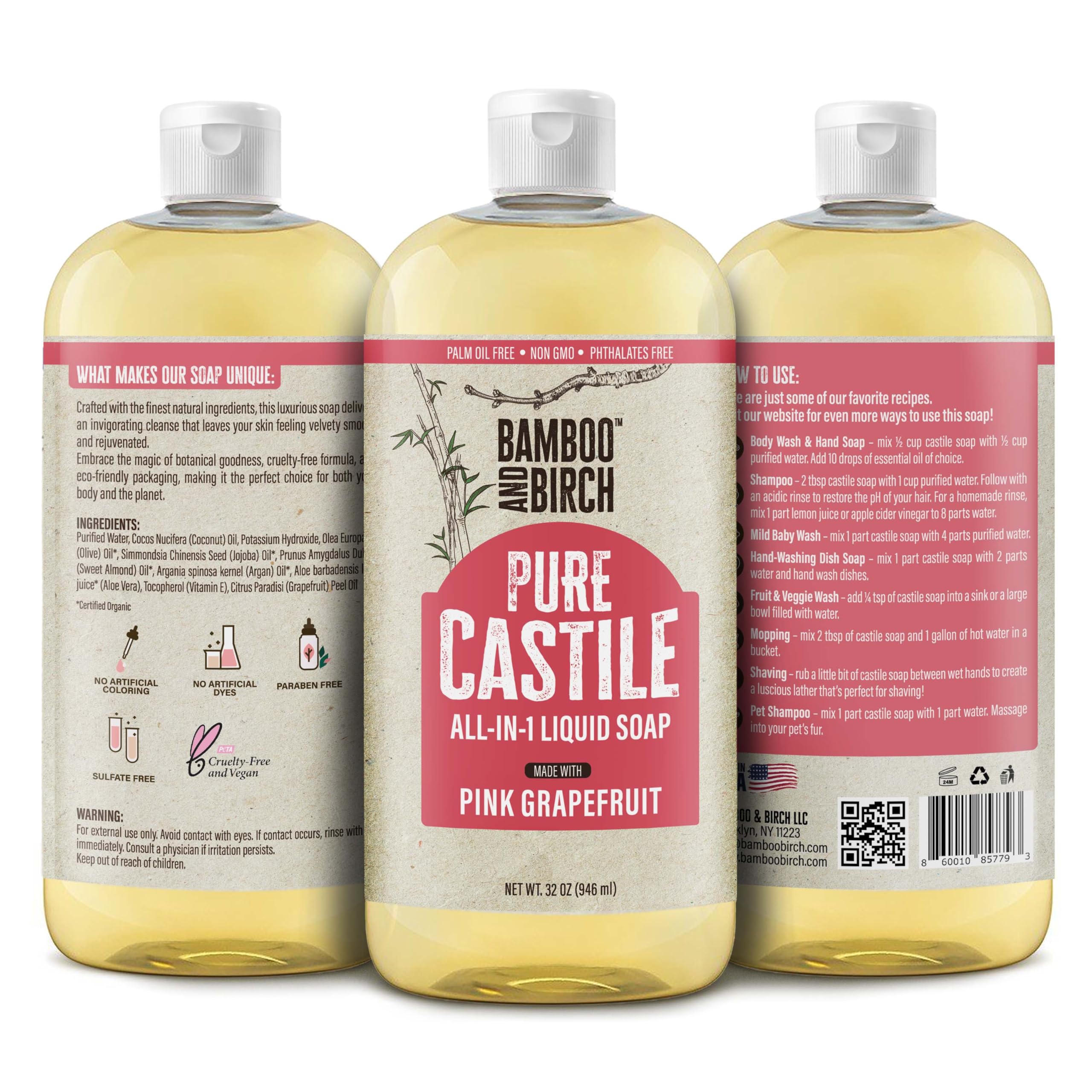 Bouteille Bamboo and Birch recyclable, choix écoresponsable pour un nettoyage en douceur.