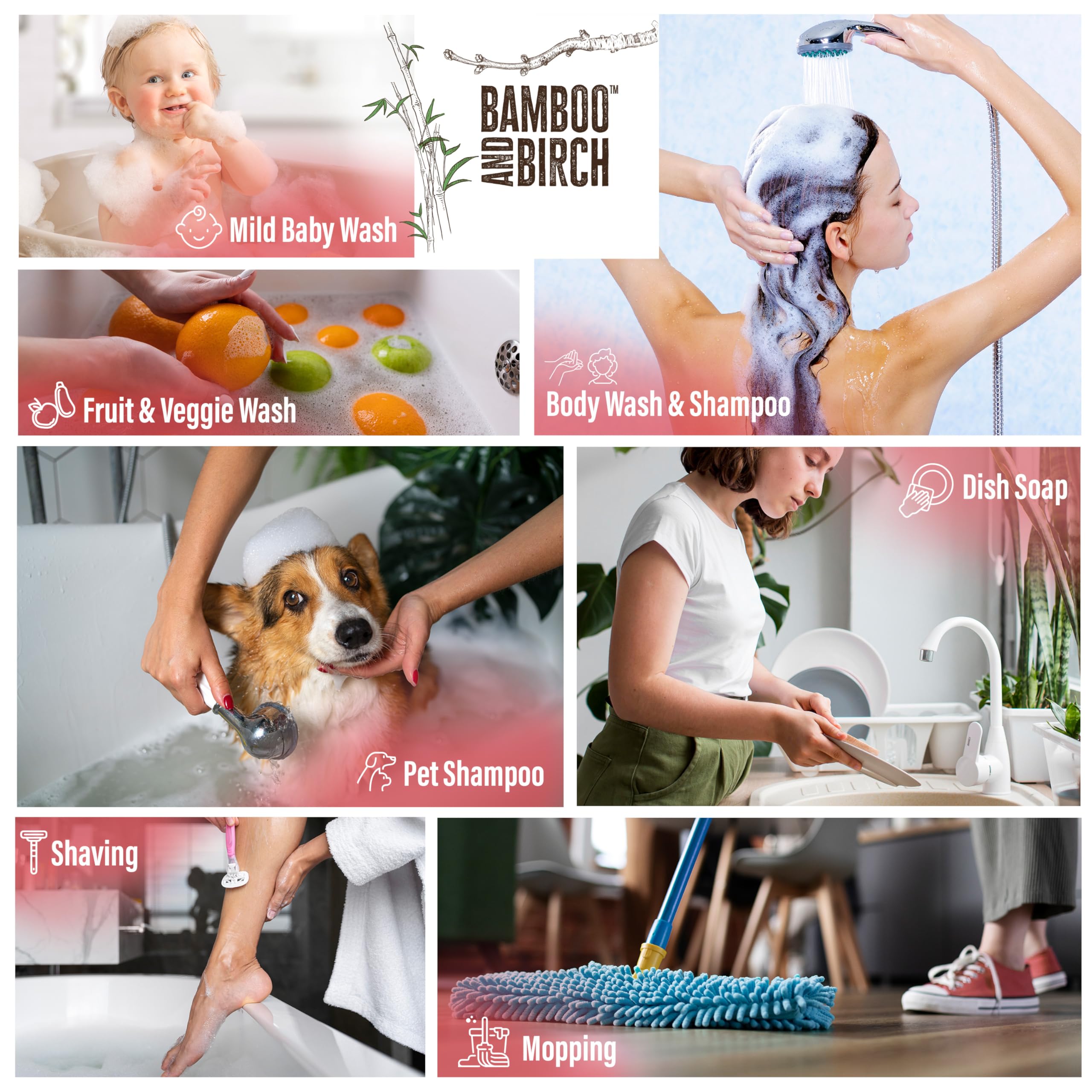 Bamboo and Birch: utilisation corps-visage-cheveux pour une routine simple et douce.