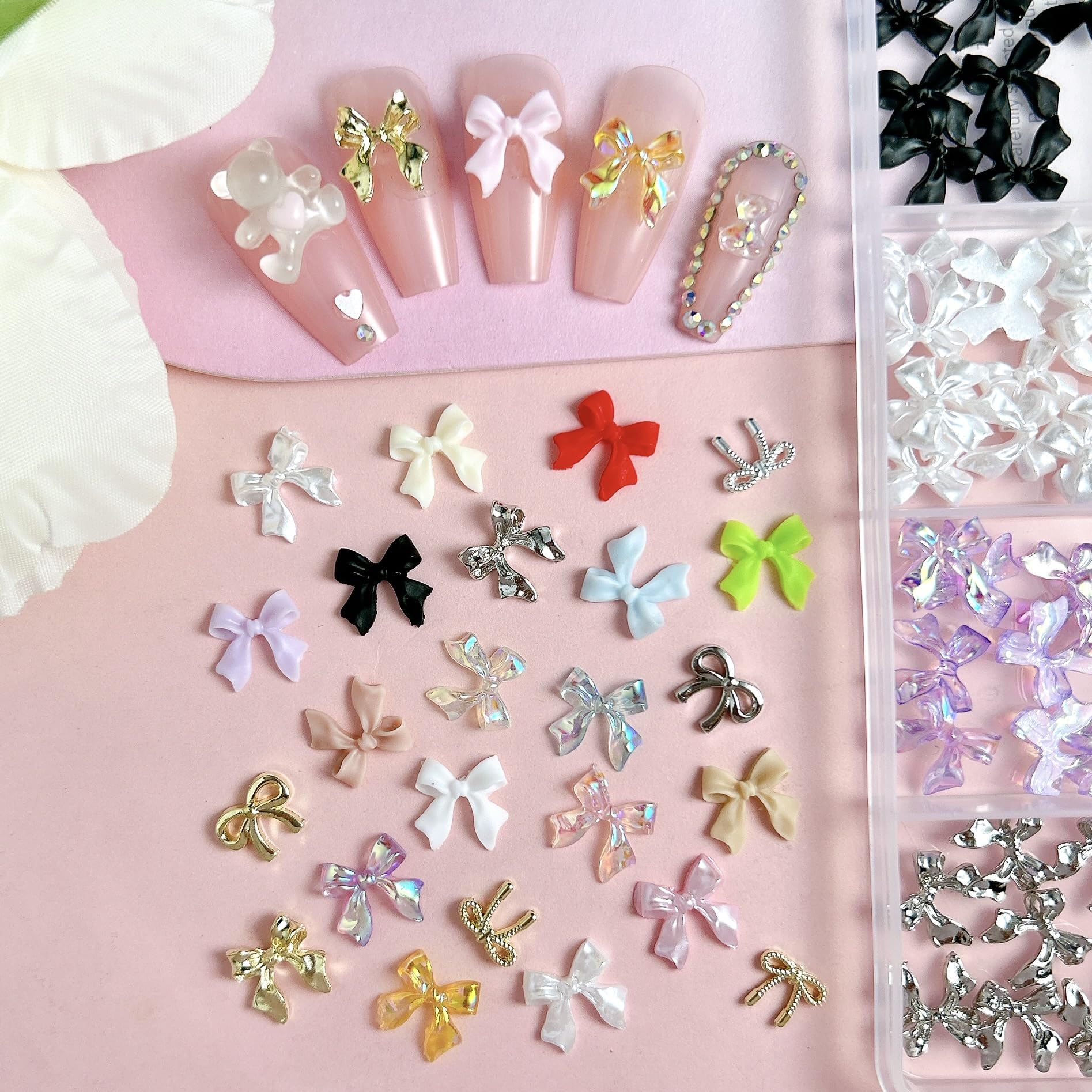 BANA ART charms bow ongles dorés et argentés, allure chic et durable