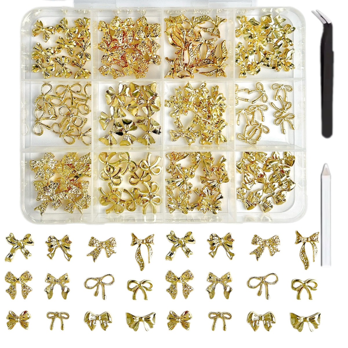 BANA ART charme noeud papillon doré pour ongles, élégant et durable.