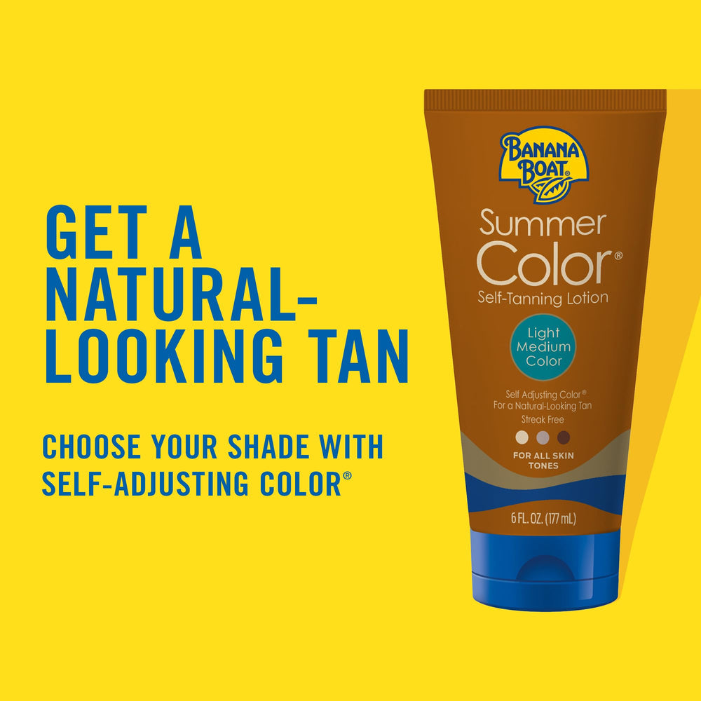 Banana Boat Summer Color – application crème auto-bronzante pour bronzage progressif et homogène.
