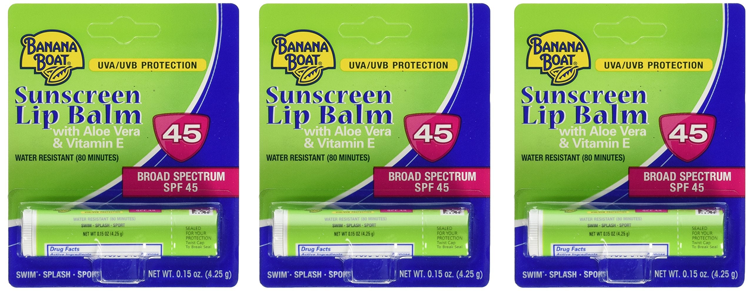 Baume lèvres Banana Boat SPF45 à l’aloé, hydration douce.