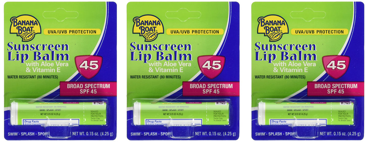 Baume lèvres Banana Boat SPF45 à l’aloé, hydration douce.