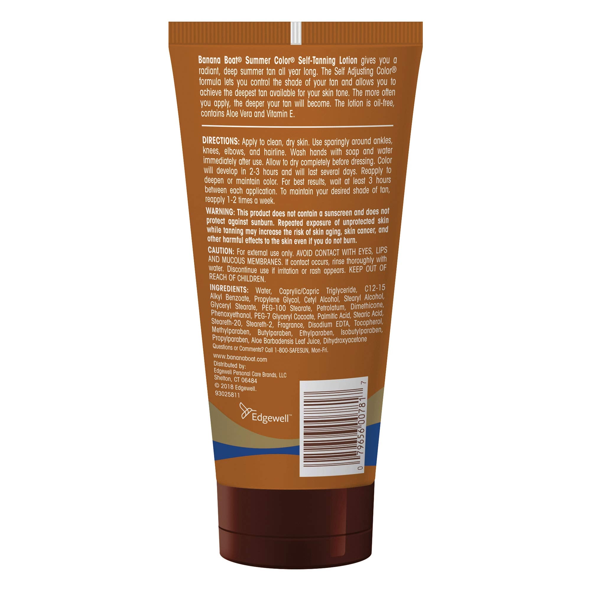 Banana Boat lotion auto-bronzante, texture sèche rapide pour une application propre.