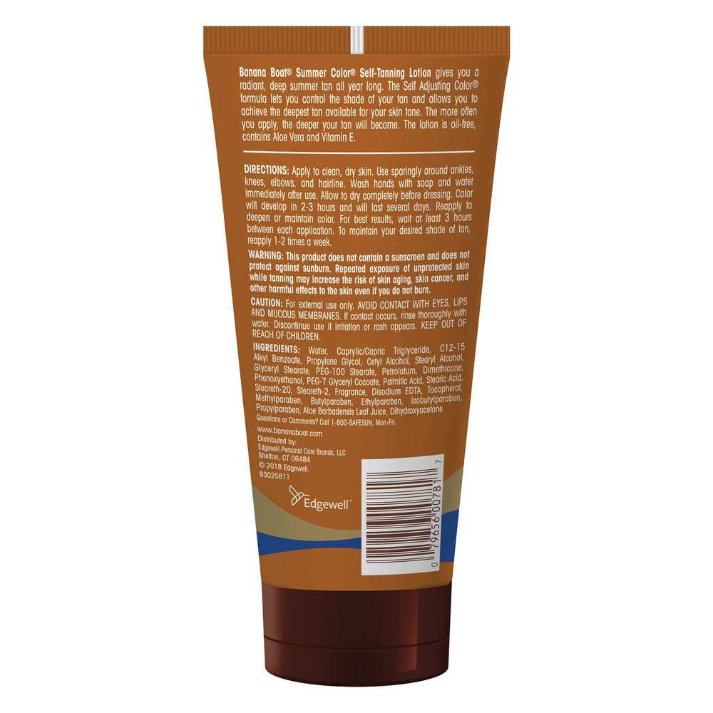 Banana Boat lotion auto-bronzante, texture sèche rapide pour une application propre.