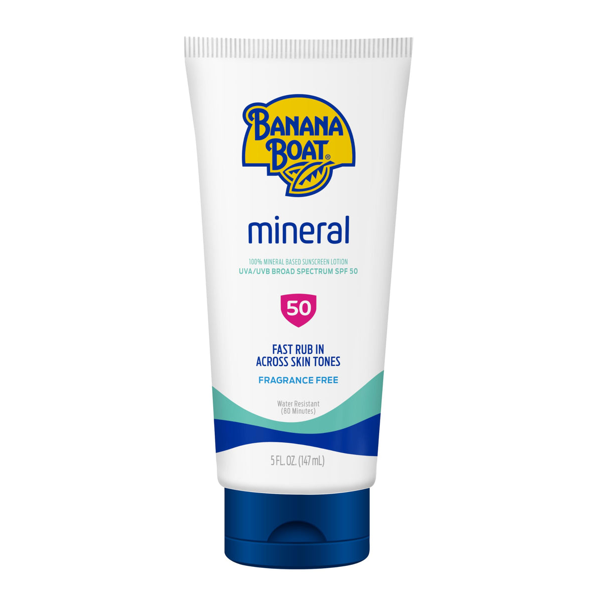 Banana Boat Mineral SPF50, bouteille, application facile et rapide sur la peau