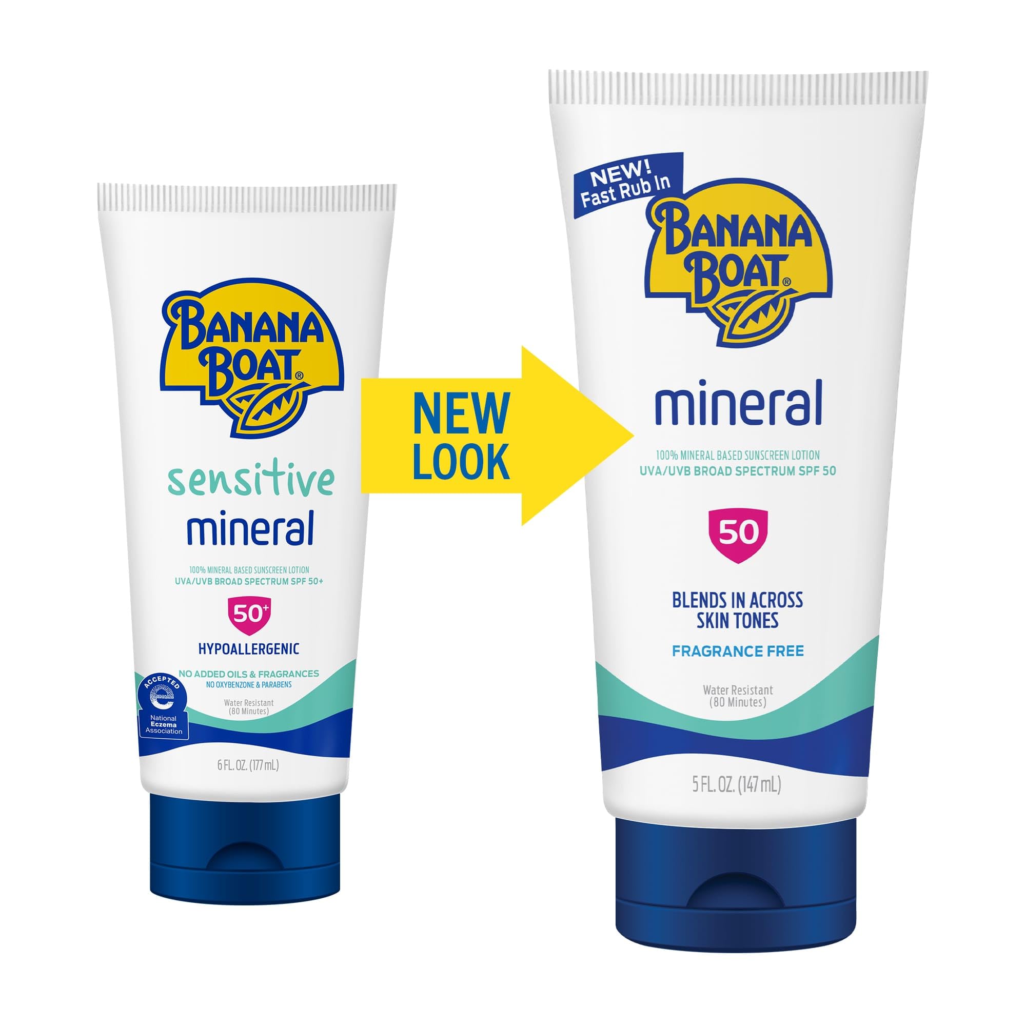 Banana Boat Lotion SPF50 minérale, emballage clair et simple