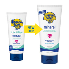 Banana Boat Lotion SPF50 minérale, emballage clair et simple