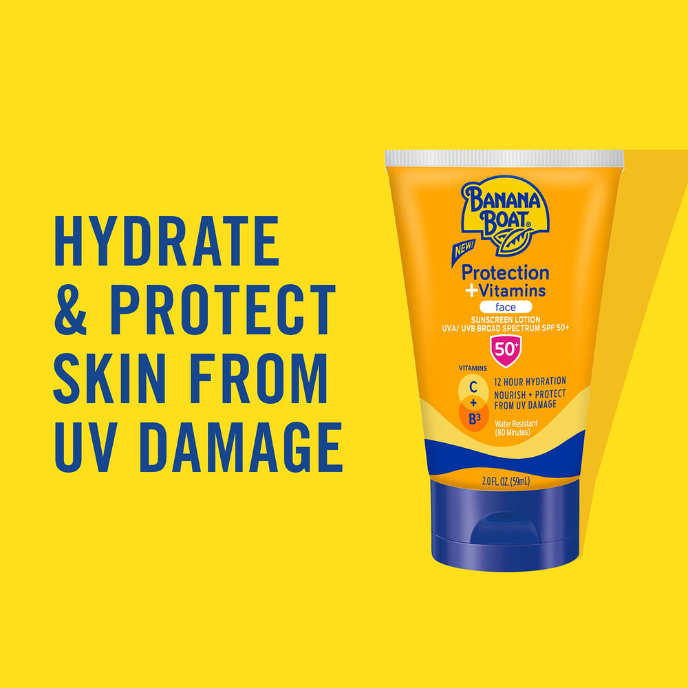Banana Boat SPF50 pour le visage, application légère et rapide.