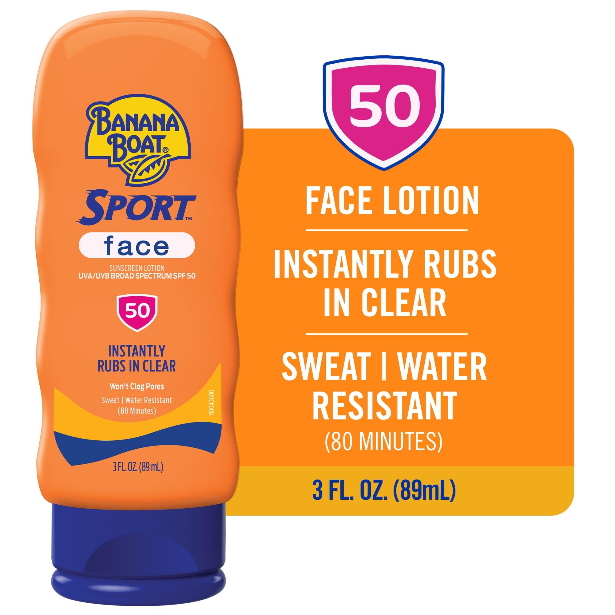 Banana Boat Sport Face SPF 50 — format voyage de 90 ml pour déplacements