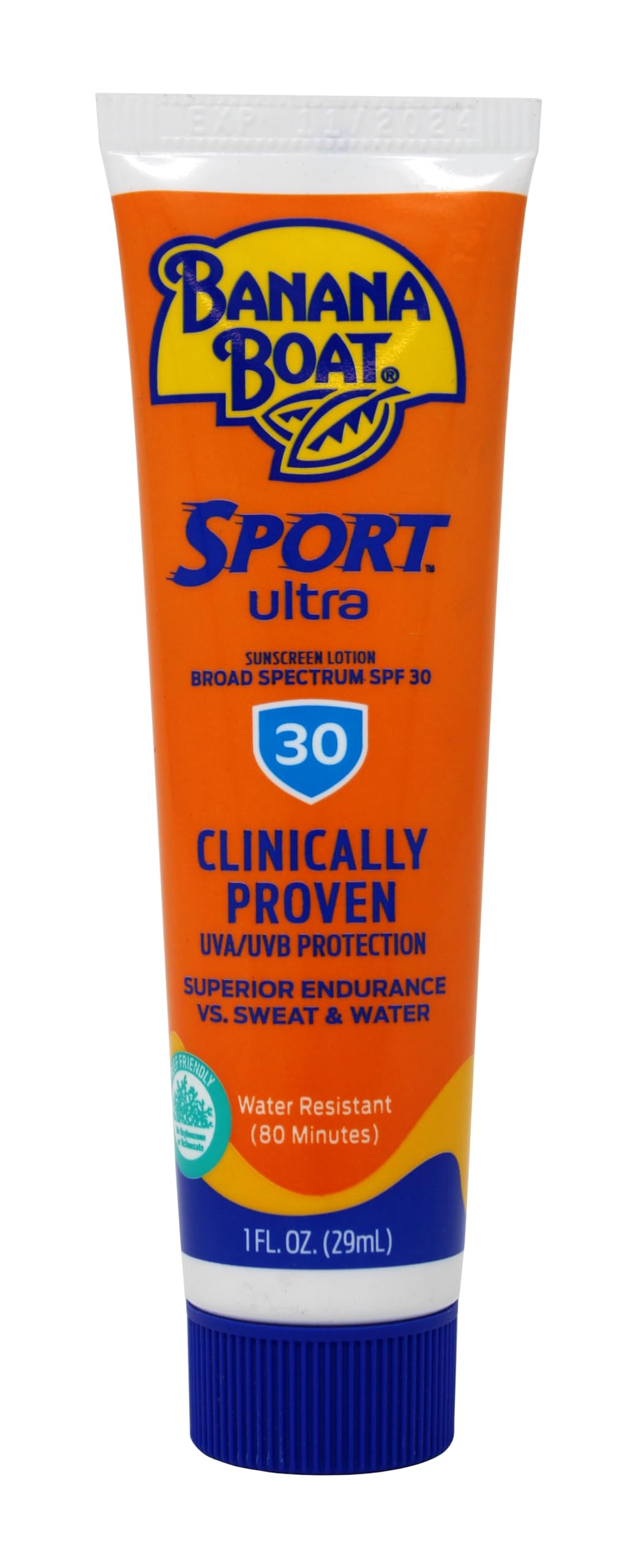 Banana Boat Sport SPF 30, texture crème légère idéale pour application rapide.