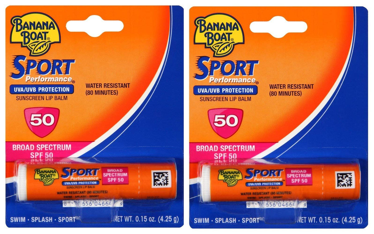 Baume lèvres Banana Boat Sport SPF50, tube compact pour hydrater et protéger les lèvres.