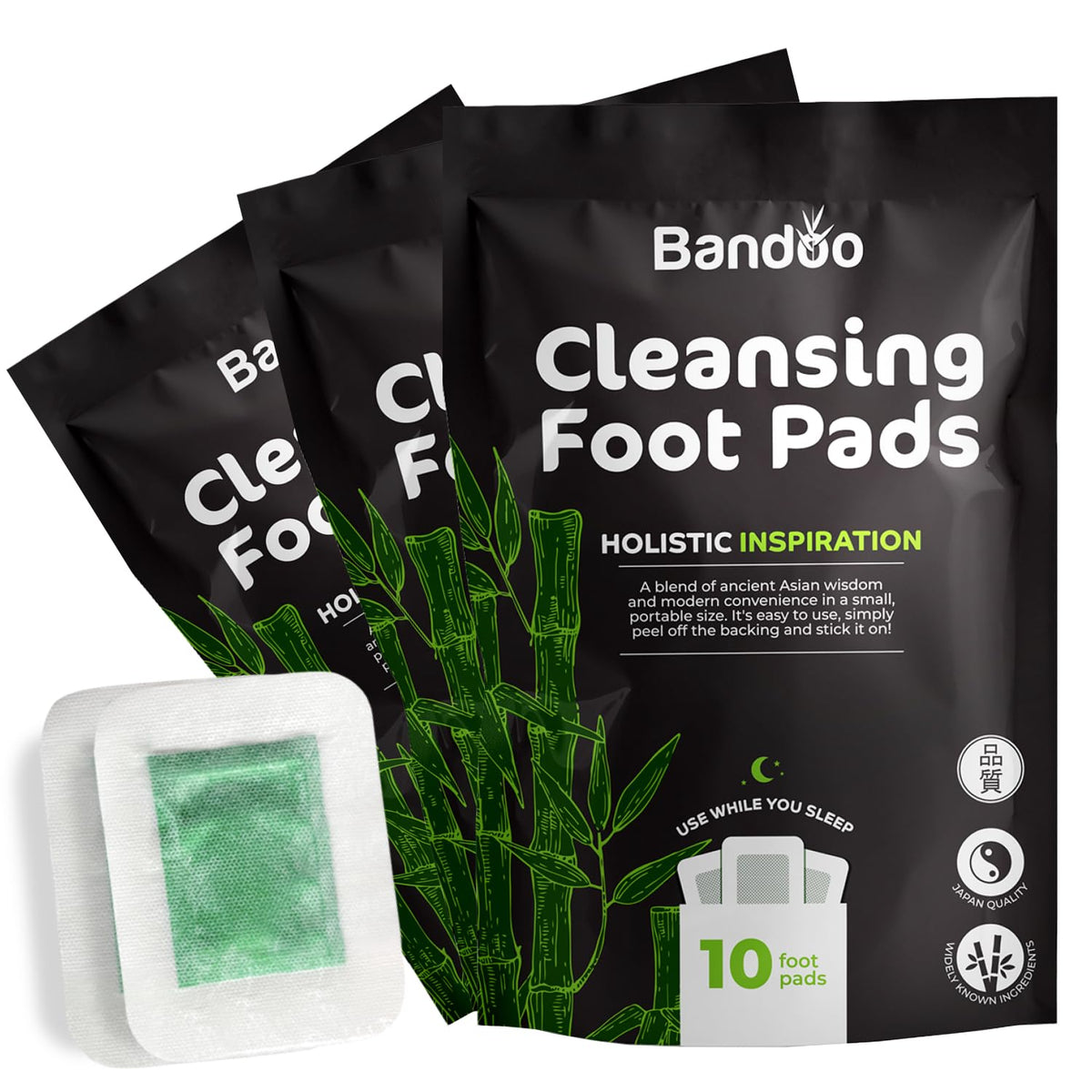 Coussinets Bandoo, application nocturne, soin relaxant pour les pieds.