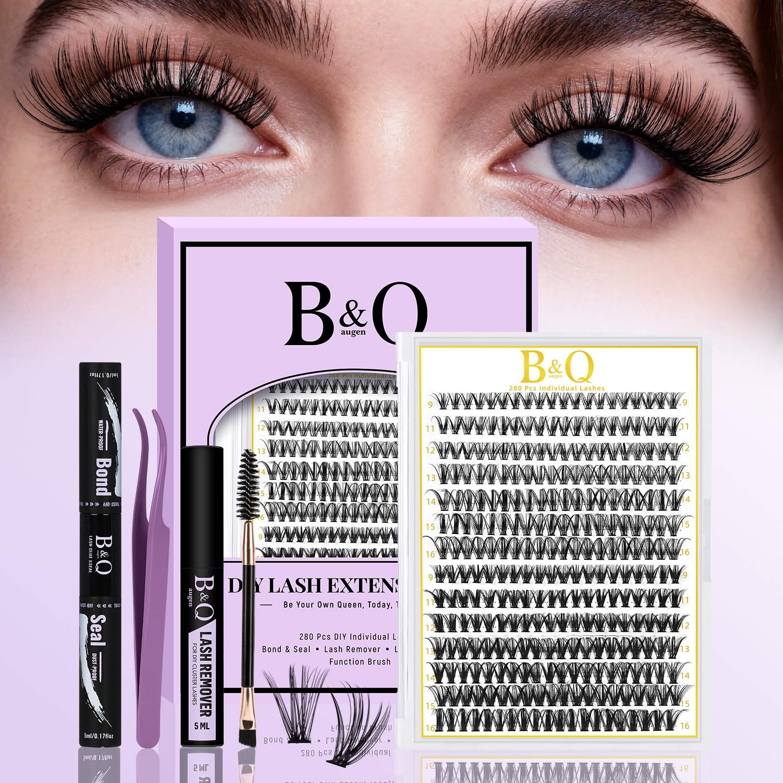 B&Qaugen Lash Clusters Kit: emballage pratique pour application à domicile.