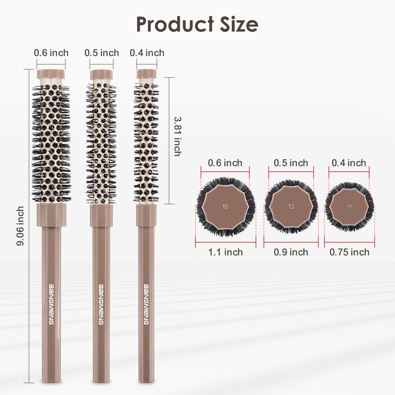 BANGMENG brosse ronde mini 0,5 pouce pour coiffage rapide au sèche-cheveux.