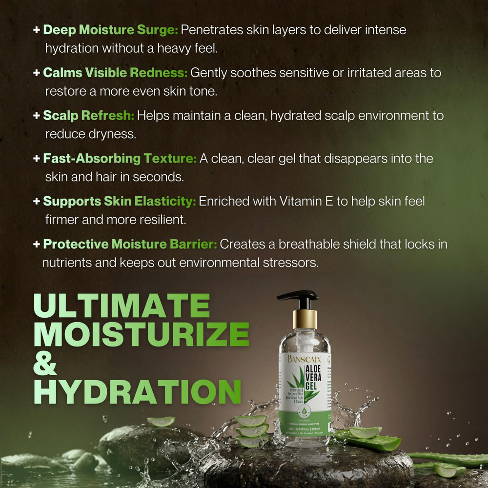 BANSCALX Gel Aloe Vera hydratation quotidienne pour visage et corps.