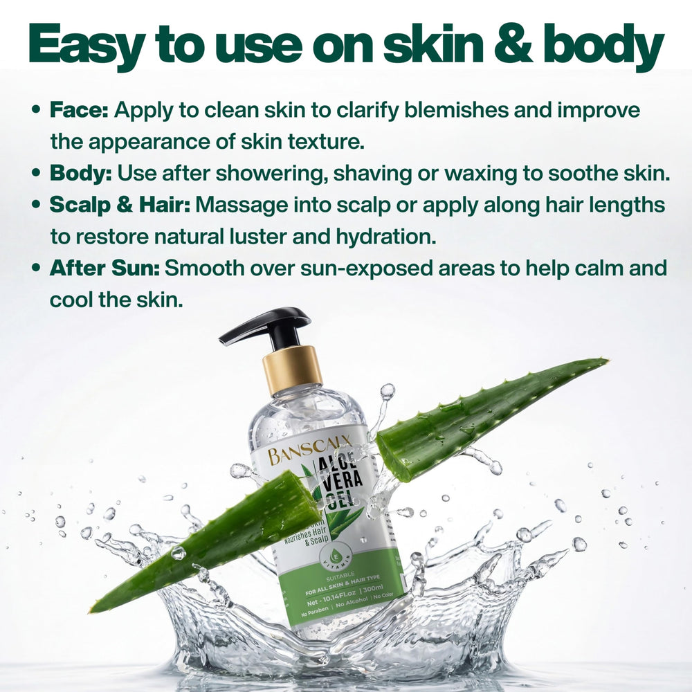 BANSCALX Gel Aloe Vera adapté à peau sensible et sans alcool.