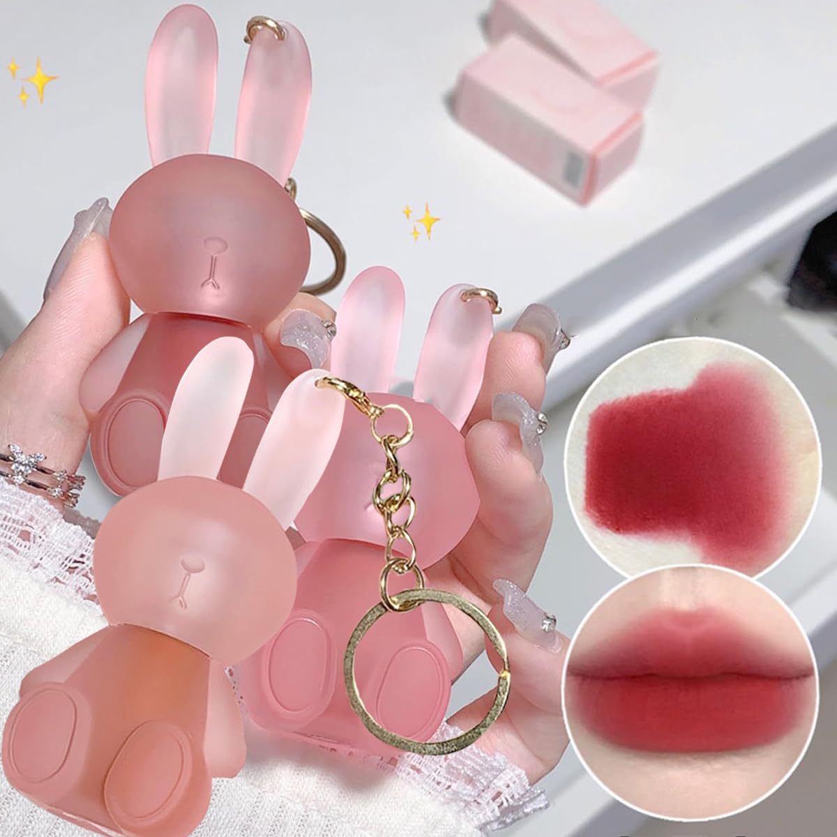 Baorder rouge à lèvres lapin en trio, portable et coloré pour un look rapide.